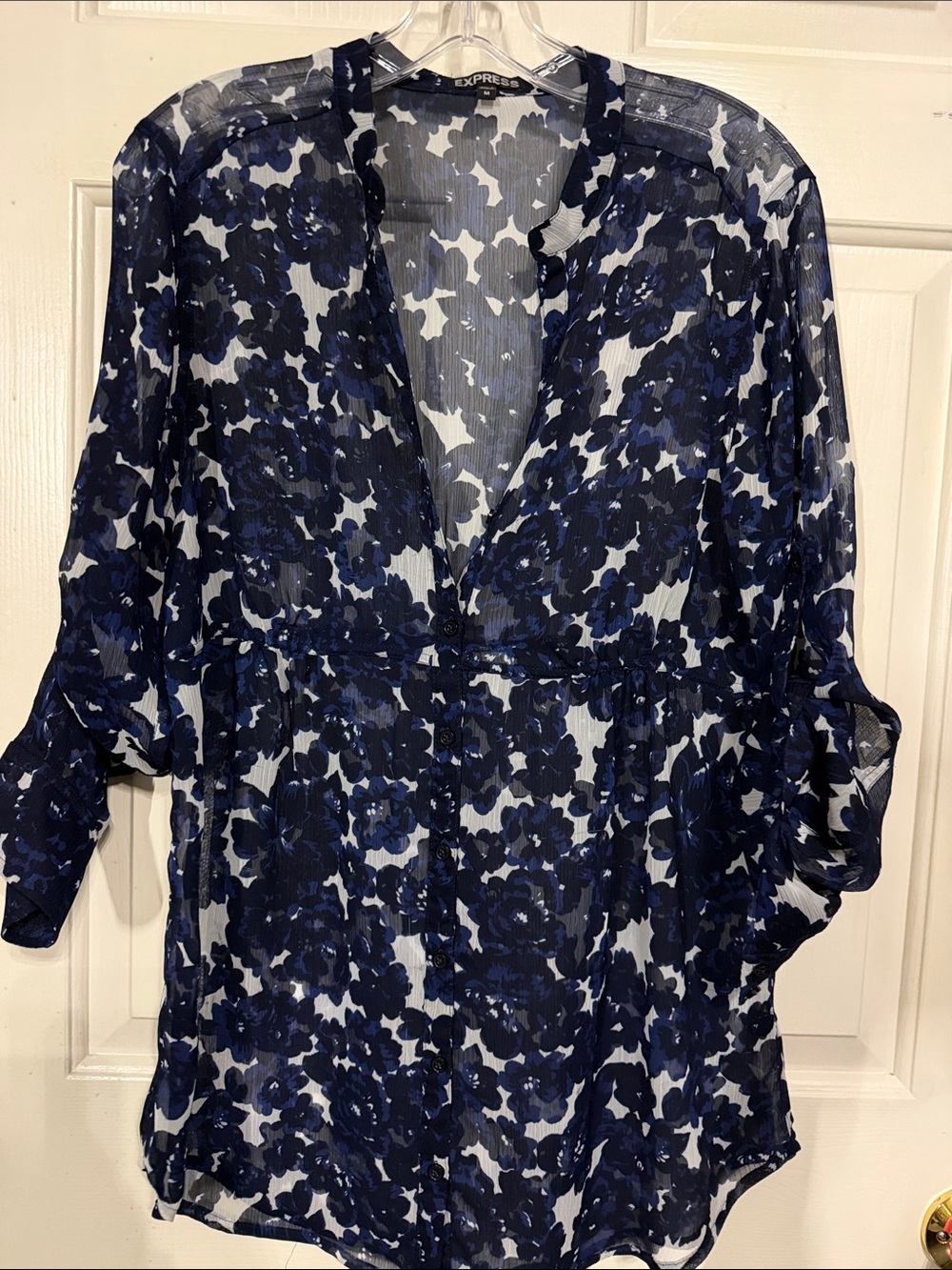 Express Navy Floral Sheer Tunic